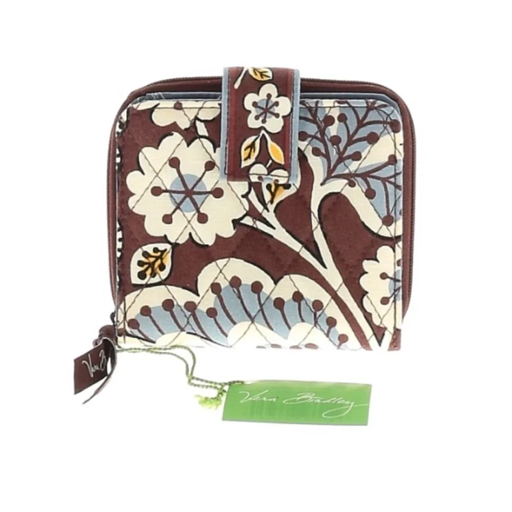 Vera Bradley mini wallet state blooms Brown blue print new with tags - Picture 1 of 6